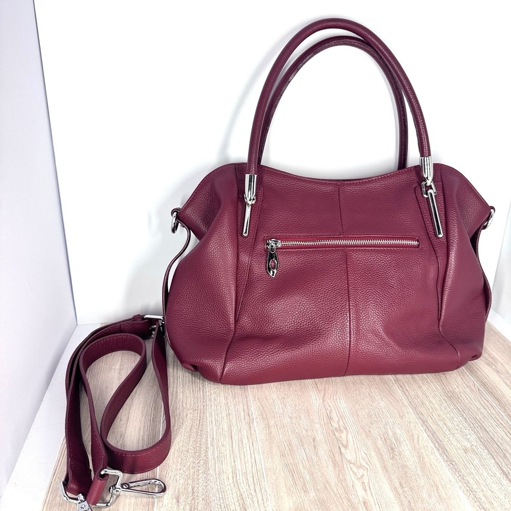 HESHE Genuine Leather Burgundy Satchel Tote Crossbody Shoulder Handbag Purse